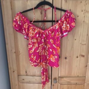Free People fuchsia print off shoulders top sz S